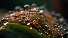 Macro Shot, Spider Web In Water Drops, Close-up, Arachnid, Biodiversity, Colorful Natural Blurred Bokeh Background
