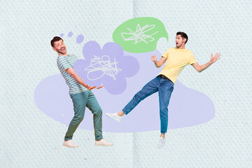 Sticker - Collage photo picture artwork poster magazine image of two funky guy speaking chatting together isolated on drawing background