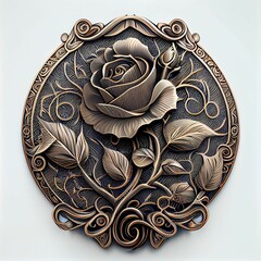 3D illustration of a rose with metallic details for a T-shirt design logo
