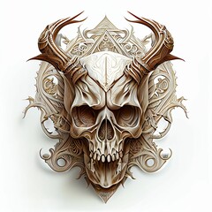 Sticker - 3D illustration of a devil skull with metallic details for a T-shirt design logo