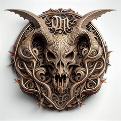3D illustration of a devil skull with metallic details for a T-shirt design logo
