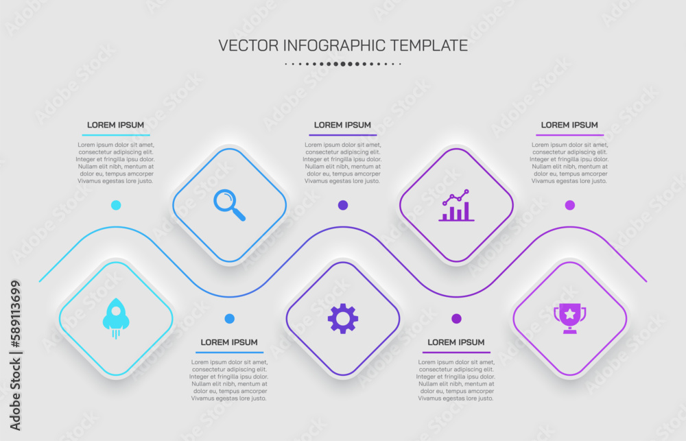 5 step timeline infographic template. Neumorphism minimalisctic design ...