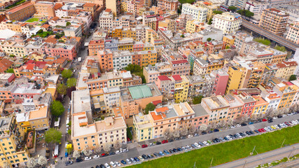 Wall Mural - Aerial view of the Pigneto district in Rome, Italy. It is a residential area with many buildings and near the railway tracks.