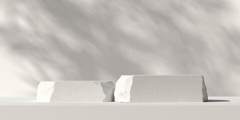 Wall Mural - cosmetic background. stone podium and nature light white background for product presentation. 3d ren