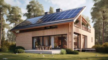 House with solar panels on the roof. AI generative.