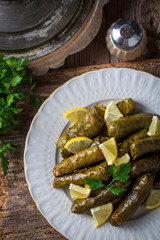 Traditional delicious Turkish foods; stuffed leaves (yaprak sarmasi)