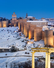 Majestic Ancient Fortress In Snowy Town
