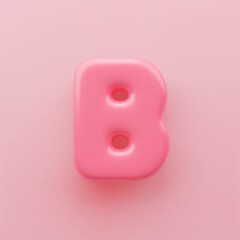 3D Pink uppercase letter B with a glossy surface on a pink background.