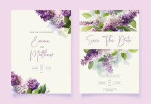 Floral Wedding Invitation Card. Watercolor Lilac Flowers.