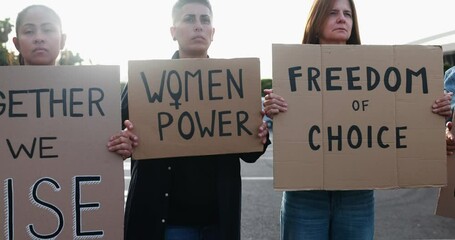 Wall Mural - Multiracial women doing demonstration for female rights on city street - Feminism concept