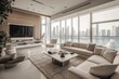 Yacht Views from Luxurious Penthouse in Dubai Marina. Generative AI