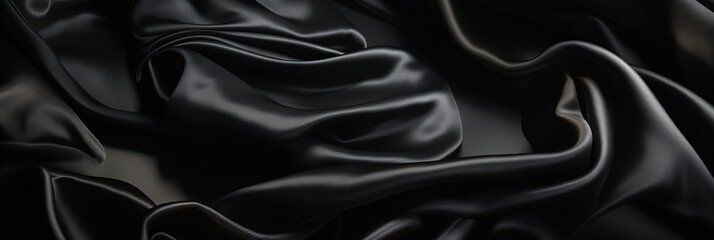 midnight velvet elegant sleek black satin panorama template with soft shiny and smooth fabric crease