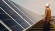 © Marcio - Fictional Person, Eco-Friendly Power: Worker Installing Solar Panels in Daylight , generated by IA