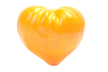 Wall Mural - Yellow tomato in the form of a heart on a white background