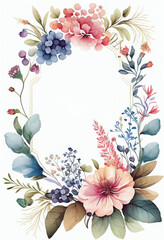 Wall Mural - Vertical Floral Frame, Watercolor Flowers, Illustration, Generative AI