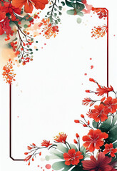 Wall Mural - Vertical Floral Frame, Watercolor Flowers, Illustration, Generative AI