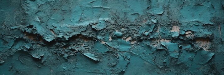 Wall Mural - Petrol Grunge  Close Up Texture of Old Plaster Wall with Dark Green Blue Uneven Paint and Rough Grainy Surface for Design, Generative AI