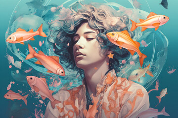 pisces zodiac sign man in whimsical clothing, showcasing his sensitive and imaginative personality w