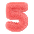 © Creative_Bird - Pink and fluffy 3D number five on transparent background as png. Furry, soft and hairy symbol 5. Trendy, cute design element. Cut out object. 3D rendering.