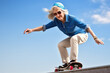Senior woman skateboarding at skatepark, generative ai
