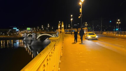 Sticker - Night Margaret Bridge, Budapest, Hungary