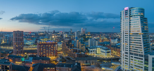 Leeds City Centre and Bridgewater Place. Yorkshire Northern England United Kingdom.	Aerial view of Leeds Skyline. 