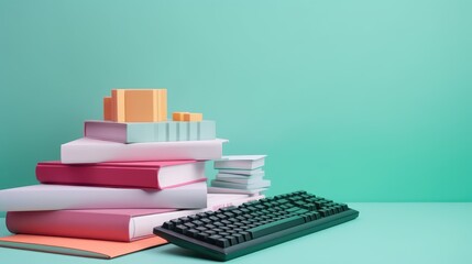 Minimal scene with books on solid color background 