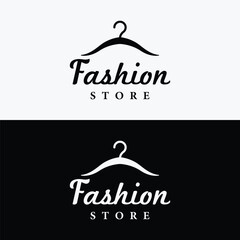 Wall Mural - Women fashion logo template with clothes hanger, luxury clothes.Logo for business,boutique,fashion shop,model,shopping and beauty.