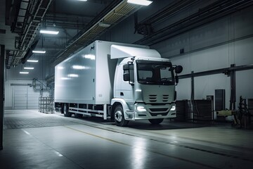 Cargo truck in a very clean modern laboratory type warehouse