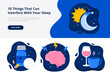 © jenny on the moon - Factors affect sleep quality. Medications, stress, alcohol and caffeine before sleep. Trendy flat vector illustrations for web banner or landing page.