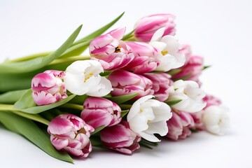  Pink tulips on white background