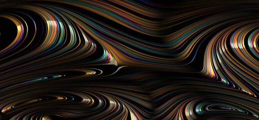 Wall Mural - abstract colorful rainbow swirl line on black. modern texture background