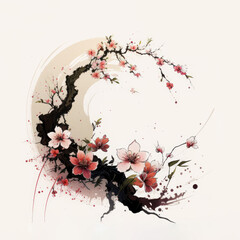 Sakura, illustration, Japanese painting style, AI generated