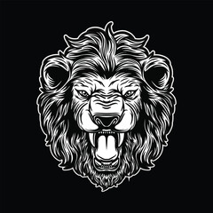 Sticker - Lion head mascot Black and White illustration