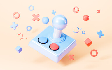 Wall Mural - Cartoon game control stick in the blue background, 3d rendering.