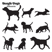 Set Beagle Dog Silhouette Vector Illustration.