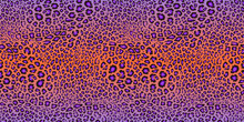 Leopard Print Pattern. Vector Seamless Background. Animal Skin Texture In Retro 1980 - 1990's Fashion Style, Trendy Neon Colors, Purple, Orange, Holographic Effect. Vibrant Pop Art Pattern Design