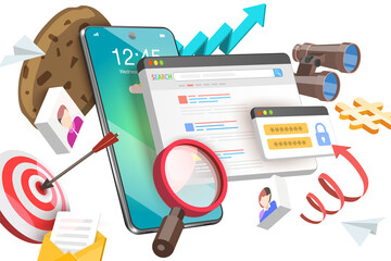 3D  Conceptual Illustration of Mobile Cookie Tracking