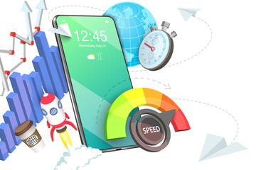 Wall Mural - 3d conceptual illustration of mobile website speed test