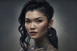 © ADDICTIVE STOCK - Generative AI illustration of Asian tattooed woman with earrings