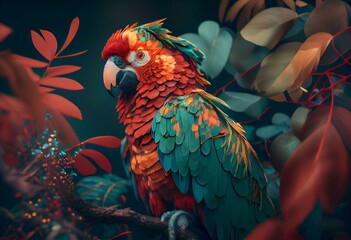 Jungle Parrot Wallpaper Background Generative AI