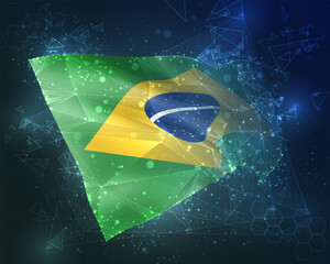 Canvas Print - Brazil,  vector flag, virtual abstract 3D object from triangular polygons on a blue background