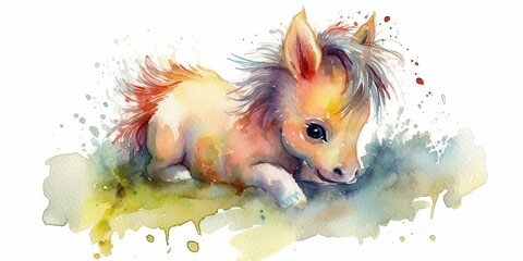 colorful watercolor pony illustration Generative AI art