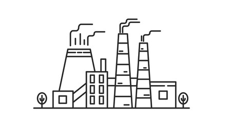 Wall Mural - Factory building construction. Industrial plant territory vector outline illustration