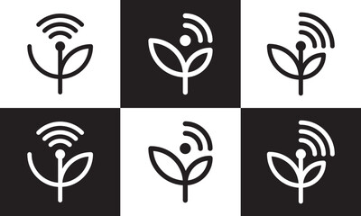 Sticker - signal with plant logo. technology connection symbol icon design