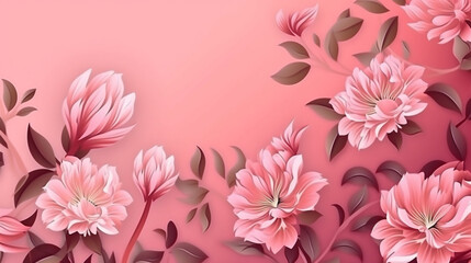 Sticker - Flower blossom pattern on pink background isometric Generative AI