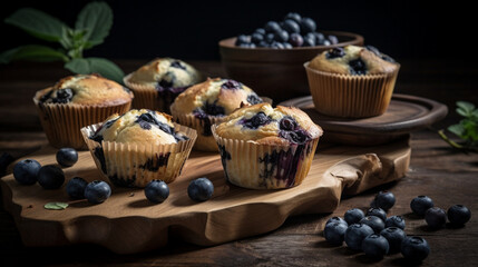 Wall Mural - blueberry muffins Generative AI