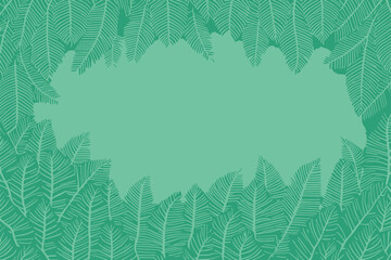 Wall Mural - Vector illustration in simple flat style with copy space for text - background with plants and leaves - backdrop for greeting cards, posters, banners and placards