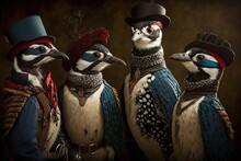 Woodpecker Animals Dressed In Victorian Era Clothing Illustration Generative Ai