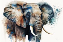 Elephant Head , Animal, Watercolor Illustration Isolated On White Background,Generative AI.